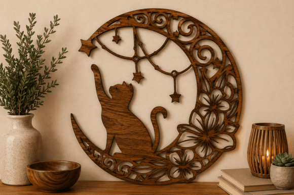 Download Moon Cat Wall Art SVG Laser Cut File - Wall art svg Collection