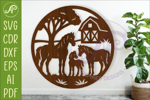 Download Horse Family on the Farm Scene Wall Sign - Sign Collection