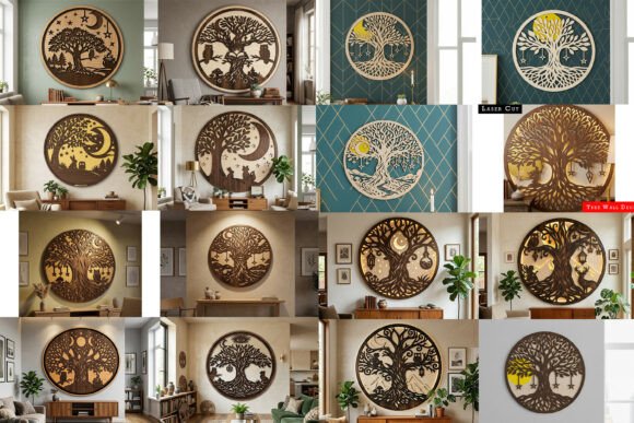 Download Laser Cut Moon Tree Wall Art SVG Bundle - Wall art svg Collection