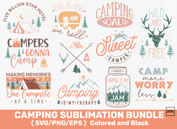 Download Camping Bundle Sublimation SVG Designs - Sign Collection
