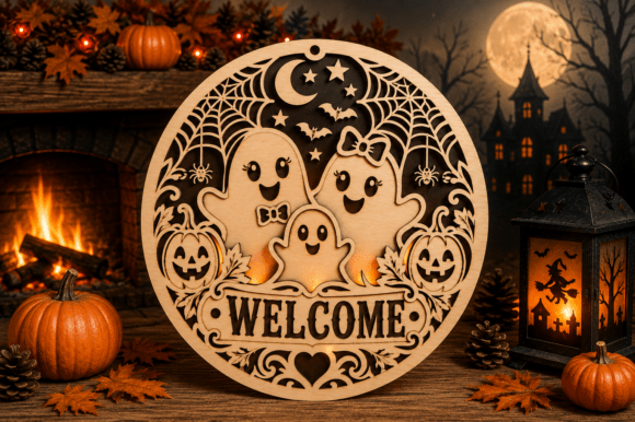 Download Ghost Halloween Welcome Sign Laser Cut - Sign Collection