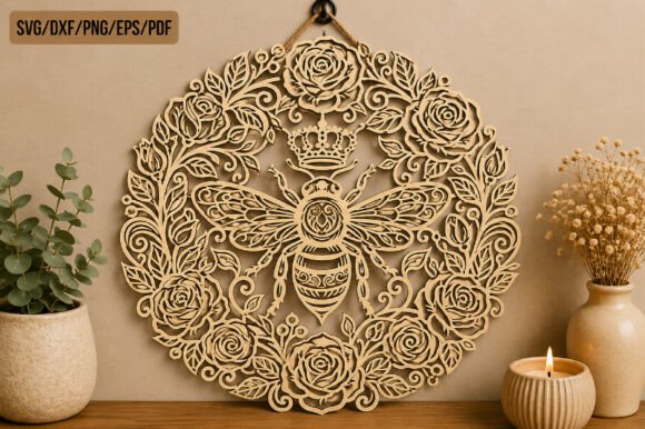 Download Laser Cut Bee Wreath Wall Art SVG Bundle - Wall art svg Collection