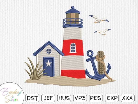 Download Beach House Scene Embroidery Design - Sign Collection