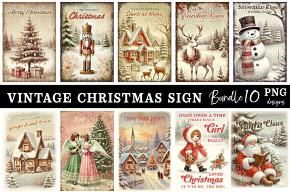 Download Vintage Christmas Sign Bundle Png - Sign Collection