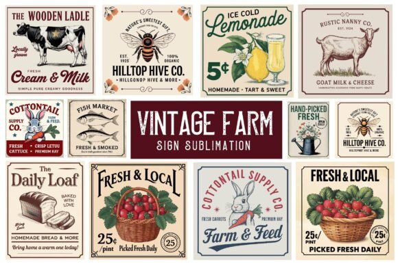 Download Vintage Farm Sign Sublimation Bundle - Sign Collection