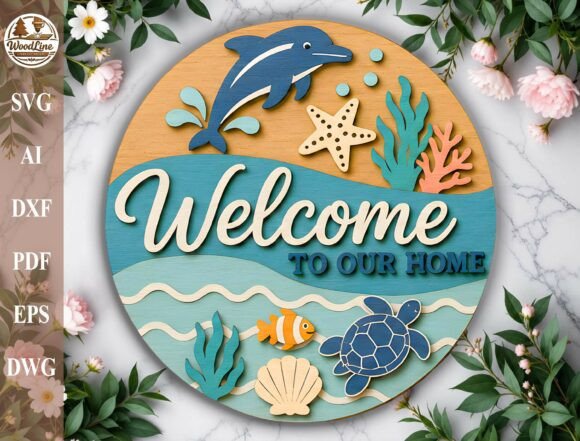 Download Ocean Welcome Sign Laser Cut File SVG - Sign Collection