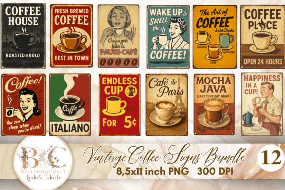 Download Vintage Coffee Signs Bundle PNG - Sign Collection
