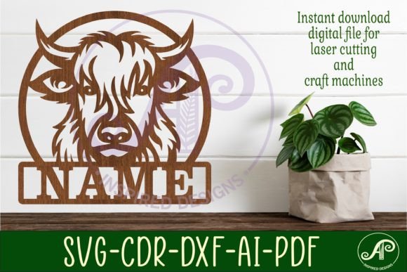 Download Highland Cow Name Sign Svg Laser Cut - Sign Collection