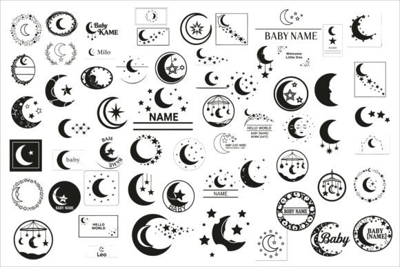 Download Adorable Moon and Stars Baby Name Sign - Sign Collection