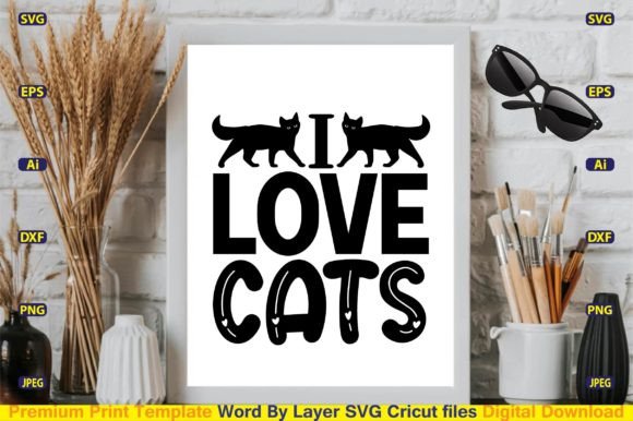 Download I Love Cats SVG Design Vector Cut Files - Sign Collection