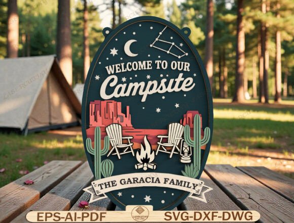 Download Campsite Family Sign Laser Cut File - Sign Collection