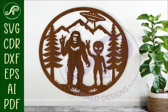 Download Bigfoot and Alien Wall Art Sign, SVG - Sign Collection