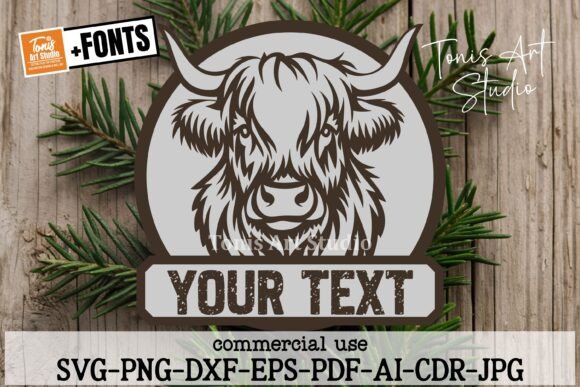 Download Highland Cow Name Sign SVG, Laser Cut - Sign Collection