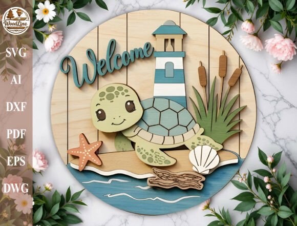 Download Sea Turtle Door Sign Laser Cut File SVG - Sign Collection