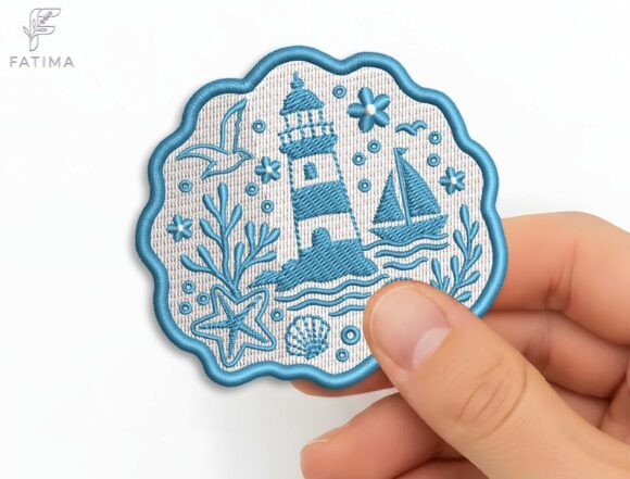 Download Nautical Ocean Patch Embroidery Design - Sign Collection