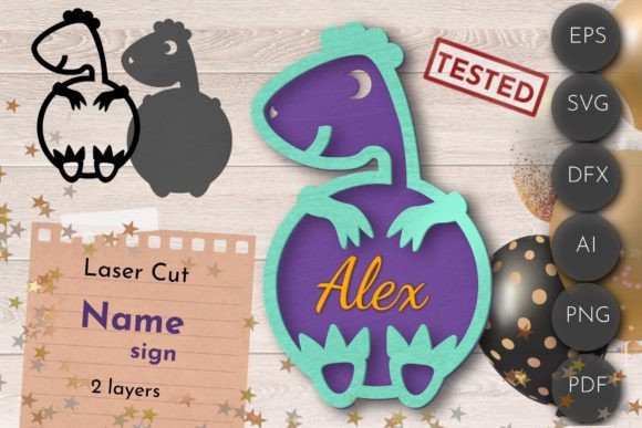 Download Name Sign Laser Cut File, Dinosaur Svg - Sign Collection