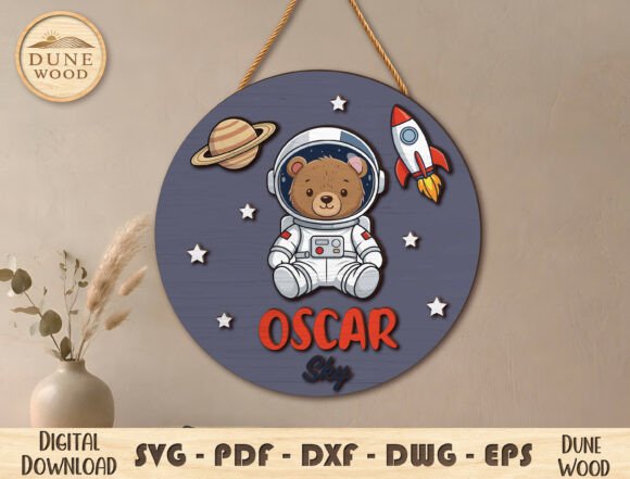 Download Space Bear Name Sign Laser Cut File - Sign Collection