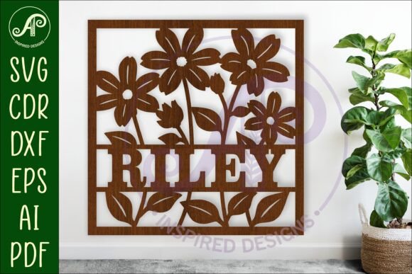 Download Floral Square Name Wall Art Sign, SVG - Sign Collection