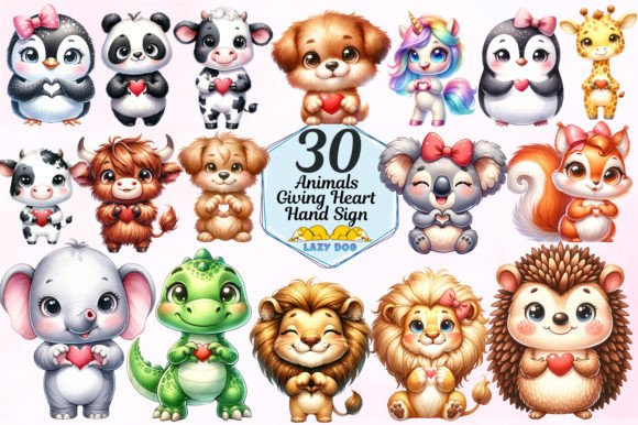 Download Animals Giving Heart Hand Sign Bundle - Sign Collection