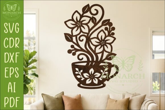 Download Floral Coffee Cup Wall Art SVG, Kitchen - Wall art svg Collection