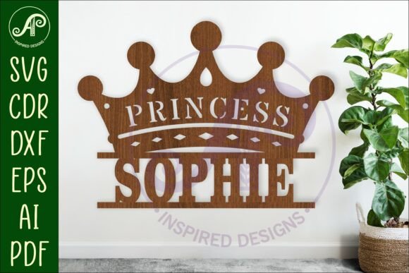 Download Princess Word Crown Name Sign Laser Cut - Sign Collection