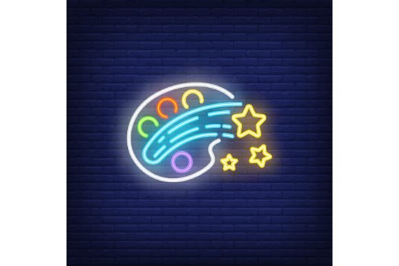 Download Palette and Stars Neon Sign. Painting, M - Sign Collection