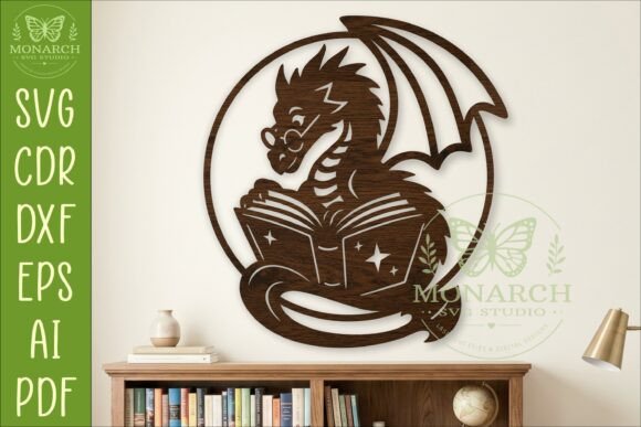 Download Dragon Reading Book Wall Art SVG Sign - Sign Collection