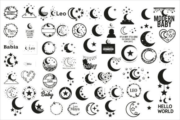 Download Adorable Moon and Stars Baby Name Sign - Sign Collection