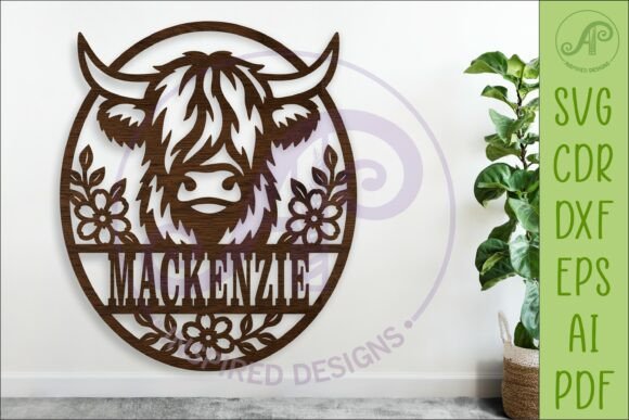 Download Floral Highland Cow Name Sign SVG. Farm - Sign Collection