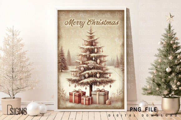 Download Vintage Christmas Tree Png Sign Wall Art - Sign Collection