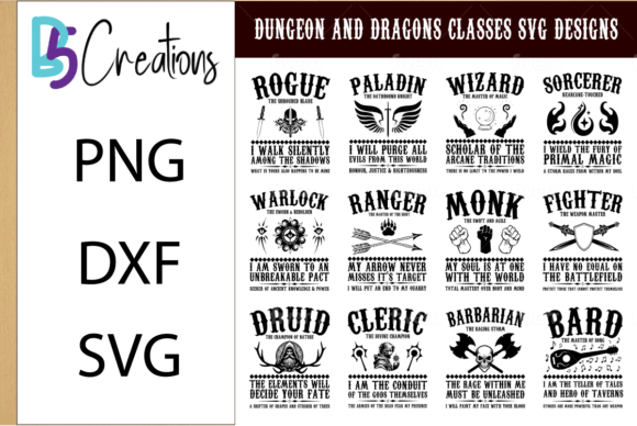 Download 12 DnD Classes SVG Designs - Sign Collection