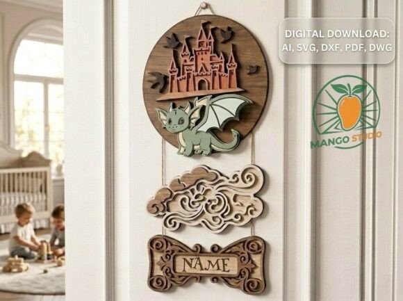 Download 3D Dragon Castle Nursery Door Sign SVG - Sign Collection