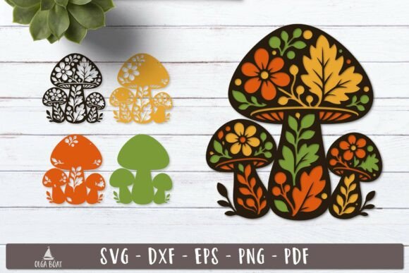 Download 3d Autumn Mushroom Layered SVG Design - Sign Collection