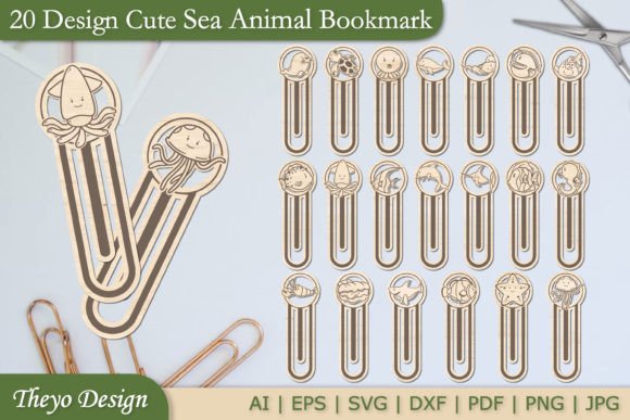 Download 20 Design Sea Animal Bookmark Laser Cut - Sign Collection
