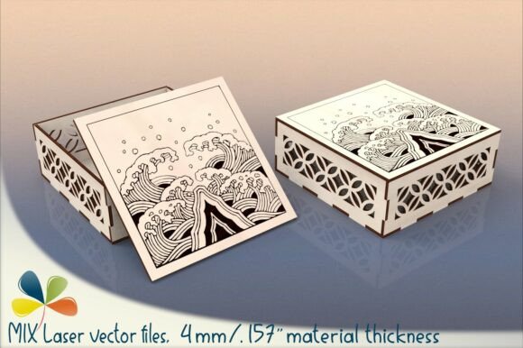 Download Kanagawa Wave Box 4mm Laser Design SVG - Sign Collection