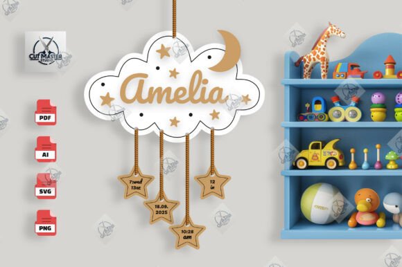 Download Moon &amp; Stars Baby Name Sign Laser Cut - Sign Collection