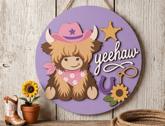 Download Yeehaw Highland Cow Western Sign Custom - Sign Collection