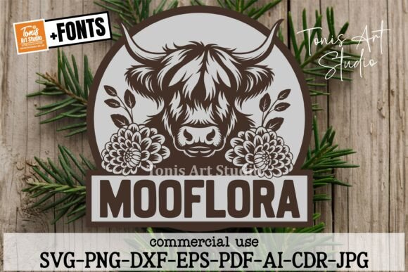 Download Highland Cow Floral Name Sign SVG Laser - Sign Collection