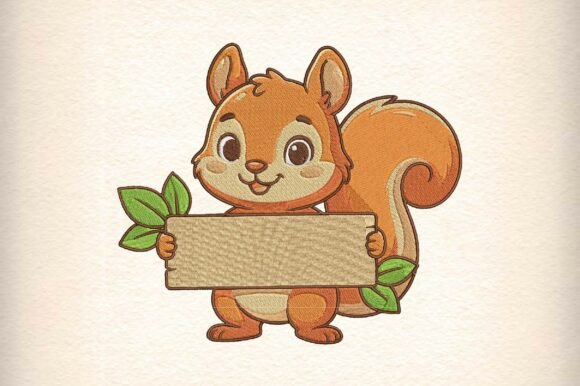 Download Squirrel with Sign Embroidery Design - Sign Collection