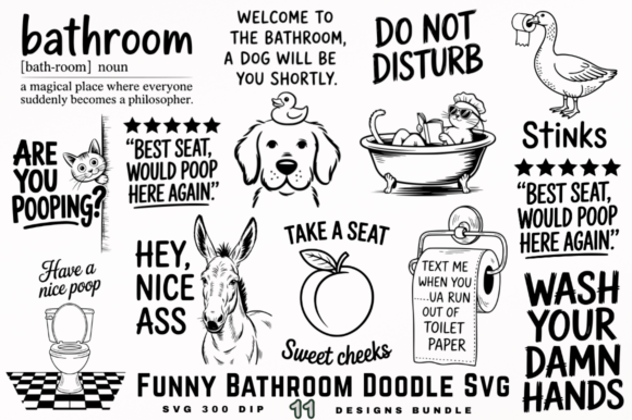 Download Funny Bathroom Doodle SVG Designs Bundle - Sign Collection