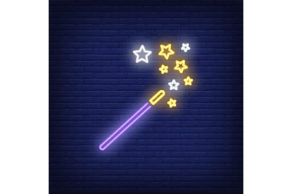 Download Magic Wand with Stars Neon Sign. Magic O - Sign Collection