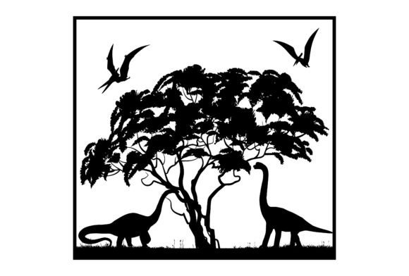Download Dinosaur 3D SVG File with Tree Silhouette - Svg file Collection