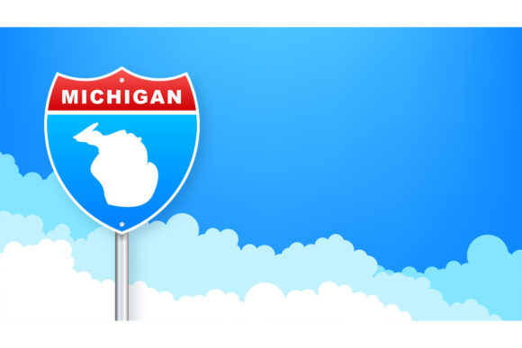 Download Michigan Map on Road Sign. - Sign Collection