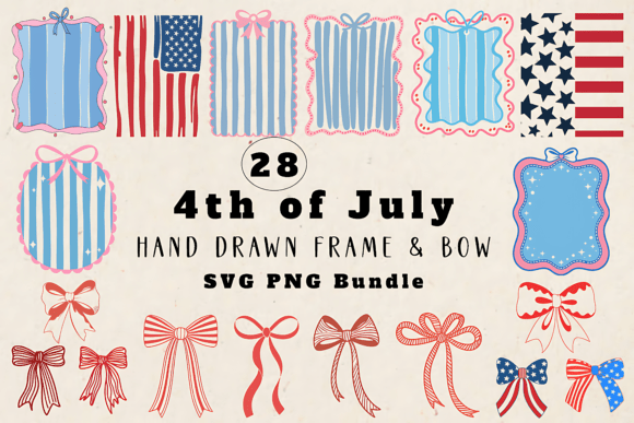 Download 4th of July Frame Bow Hand Drawn Bundle - Premium Bundle
