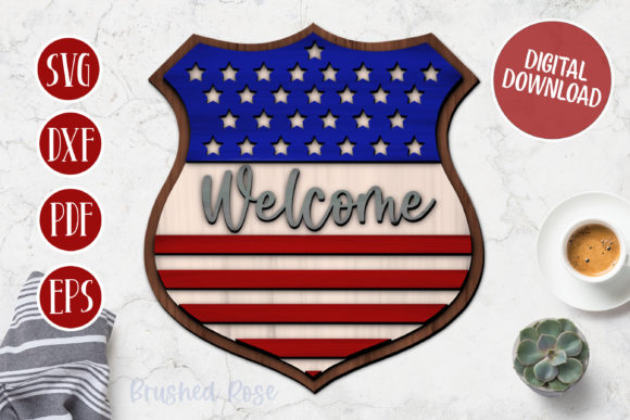 Download American Flag Shield Welcome Laser Sign - Sign Collection