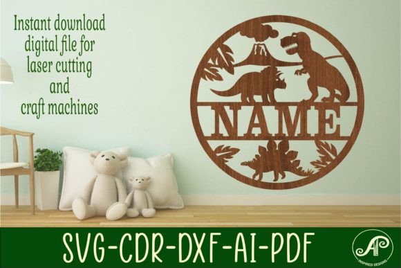 Download Dinosaur Circle Name Sign Laser Cut File - Sign Collection