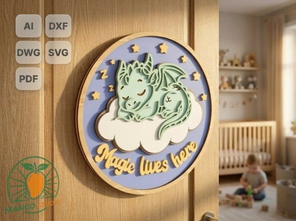 Download 3D Dragon Nursery Door Sign Laser Cut - Sign Collection