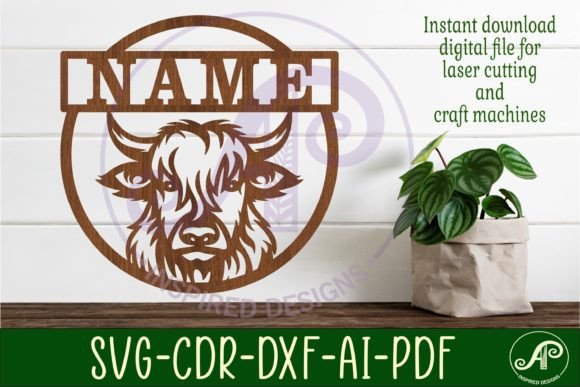 Download Highland Cow Name Sign Svg Laser Cut - Sign Collection