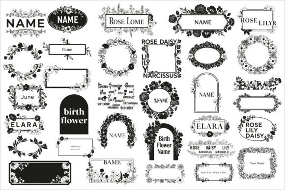 Download Elegant Birth Flower Name Frame Design - Sign Collection