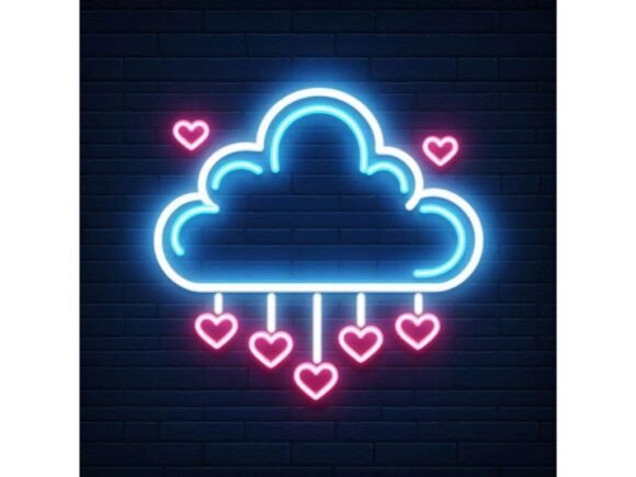 Download A Neon Sign of a Cloud with Glowing Hear - Sign Collection